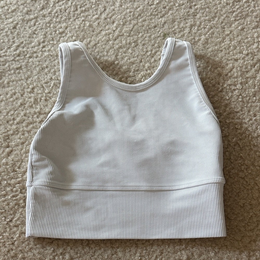 Strut This White Ribbed Tank Top Sports Bra
